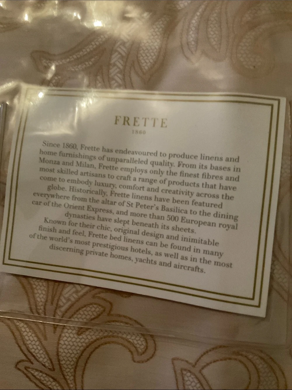NWT FRETTE KING DUVET COVER BEIGE CARAMEL ELEGANT PATTERN